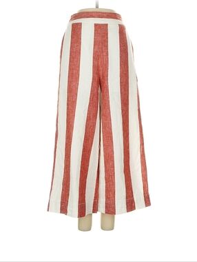 Wide-Leg Striped Linen Pants in Red and White